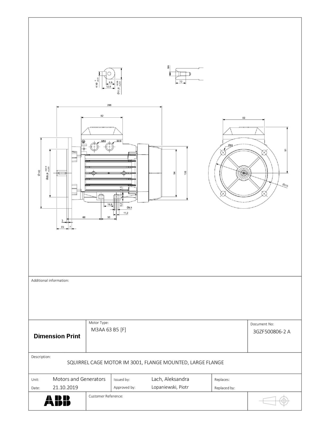 Motor eléctrico trifasico ABB de 0 25 Kw 0 33 Hp 1500 Rpm B5 BRIDA